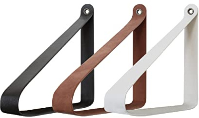 2x Regalhalter Marzahn Regalträger Vegan-Leder Wandmontage flexibel Wandregal Schwebe- Bücherregal Küche Büro Regalbänder Regalstütze für Holzbohlen auch Naturkante geeignet (410mm, Schwarz)