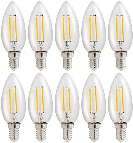 NCC-Licht 10er Pack LED Leuchtmittel in Kerzenform klar mit E14 Sockel 1 Watt 110 Lumen Warmweiß 2700K