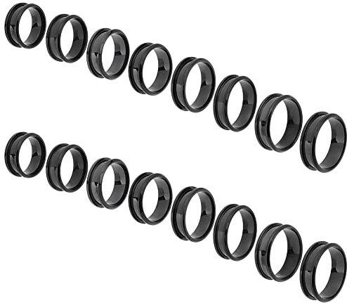 UNICRAFTALE 16 Stück 8 Größen Schwarz Fingerring Edelstahl Blank Ringe Kern Rohlinge Ringe Für Inlay Runde Gerillte Leere Ring Rohlinge Mit Samtbeuteln Für Die Schmuckherstellung