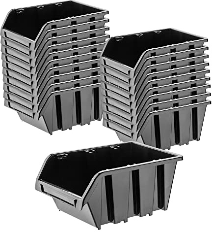 KADAX Werkstatt-Stapelkiste, Stapelbox aus PP Kunststoff, Sichtlagerbox in verschiedenen Größen, Lagerboxen für Werkzeugswand, Sichtlagerkasten, Sortierbox (Schwarz 20 Stück, 115x80mm)