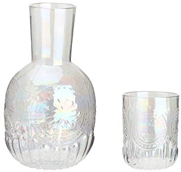 Firlar Juego de jarra de agua y vaso de cristal para mesita de noche, jarra y vaso de cristal, jarra de vidrio para mesita de noche con taza decantador de enjuague bucal para baño