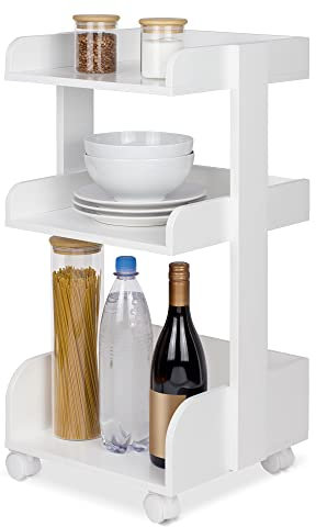 bomoe Aufbewahrungswagen mit Rollen 69 cm hoch – FSC® Holz Rollwagen Badezimmer Büro Küchenwagen Weiß Servierwagen Bastelwagen Beistellwagen Regal auf Rollen Allzweckwagen Kosmetikwagen – Bosse