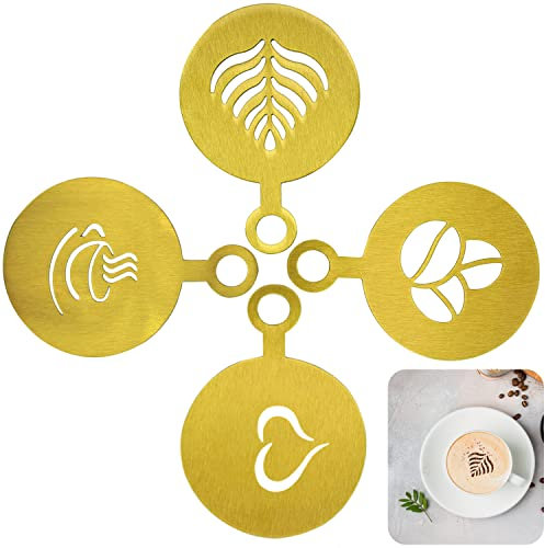 Cappuccino Schablonen Kaffee Zubehör Kaffeeschablone Edelstahl ​für Kakaostreuer 4 Stück Kaffeezubehör Geschenk Kaffee Schablone Accessoires Kaffeeschablonenset Torten Schablone Kuchenschablone