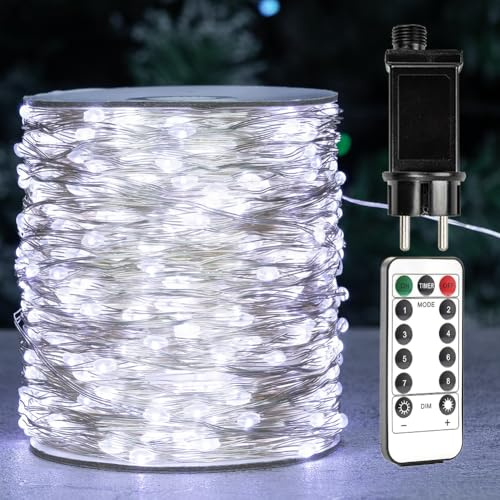 ZELUXDOT LED Lichterkette kaltweiß 120m, 1200 LEDs, Kupferdraht, IP44, 8 Modi, für Innen & Außen, Weihnachten, Hochzeit, Baum, Terrasse, Balkon, Garten, Deko mit Stecker