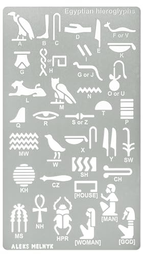 Aleks Melnyk No.456 Metal Stencil, Egyptian Hieroglyphs, Ancient Egyptian Glyphs Alphabet, Letter Tracers, Template for Wood Burning, Magic Runes, Pyrography Engraving, Bookmark, Crafts, Art, DIY