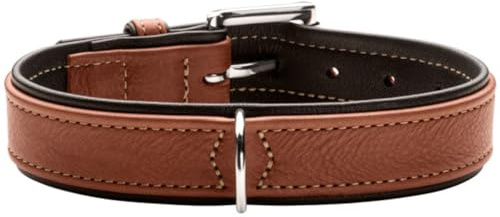 HUNTER Canadian UP Hundehalsband | weiches, geschmeidiges Leder, klassisch, fellschonend, nachhaltig, Made in Germany, Farbe: Cognac/Schwarz, Größe: 50
