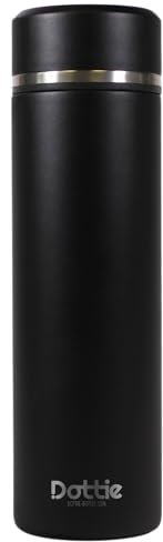 Dottie Bottle Lotty Thermosflasche aus Edelstahl – schwarz, 450 ml, nur 260g – optional mit Teesieb – auslaufsichere Isolierflasche, Trinkflasche