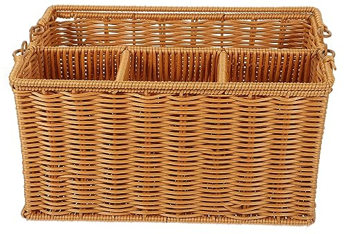 BESTonZON Geflochtener Besteckkorb Picknickkorb Küchenbesteckhalter geflochtener Korb zur Aufbewahrung Werkzeugkasten Kochutensilienhalter Tischbesteckhalter Handlich Weide pp