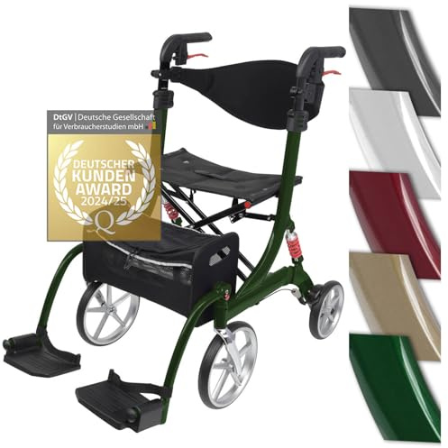 Besco Medical 2 in 1 Rollator-Rollstuhl SPRING VARIO - Modell L Jadegrün | Leichtgewicht Rollator mit Rollstuhlfunktion & Komfort-Federung - faltbar, höhenverstellbar & umbaubar zum Transportstuhl