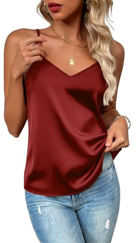 Zeagoo Camiseta Mujer sin Mangas Top de satén con Cuello en V y Tirantes Ajustables Camiseta Casual Verano Rojo XXL