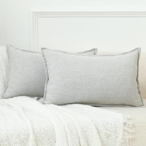 LIGICKY 2er Set Neutrales Leinen Kissenbezug 30x50 cm Grau Dekorative Zierkissenbezüge Rustikales Bauernhaus Boho Wohnkultur Lendenkissen Kissenbezüge Sofakissen für Wohnzimmer Couch Auto