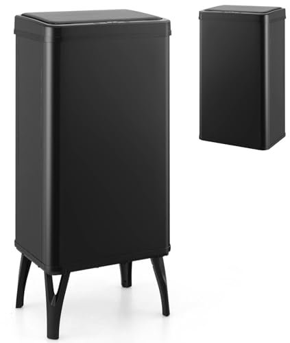 COSTWAY 50L Automatic Kitchen Bin, Touchless Infrared Motion Sensor Bin with Detachable Legs & Soft Closure Lid, Anti-Fingerprint Stainless Steel Smart Garbage Trash Can for Home Office (Black)