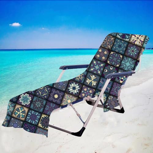 Surwin Schonbezug Für Gartenliege Strandliegenauflage Frottee Liegenauflage Stuhl Strandtuch Sun Lounger Bezug mit Tasche Sporthandtuch für Strand Böhmen Garten Schwimmen (75x210cm,Lila)
