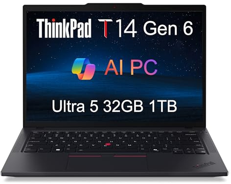 Lenovo ThinkPad T14 Gen 6 Business Laptop (14 FHD+, Intel 12-Core Ultra 5 225U (> Ultra 7 155U), 32GB DDR5 RAM, 1TB SSD), Backlit, Fingerprint Reader, 5MP Webcam, Thunderbolt 4, Win 11 Pro, AI PC