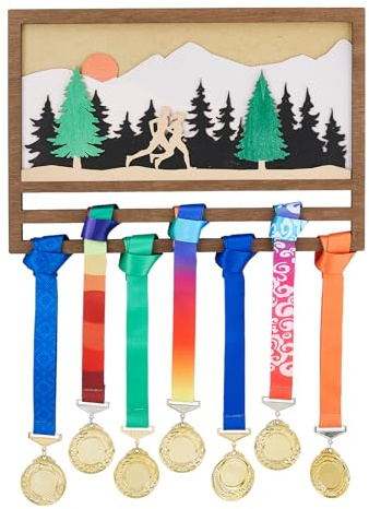SUPERDANT Lauf Medaillen Aufbewahrung Wald Lauf Medaillen Halter Anzeige Auszeichnung Medaillenhalter Holz Lanyard Band Anzeigehalter Wandmontierter Rennmedaillenhaken Geschenke für Sportler Kinder