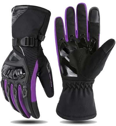 Ordaba Gants de moto, 2024 coupe-vent et imperméables, gants de moto d'hiver anti-chute épaississants, gants de moto d'hiver pour hommes et femmes (violet, M)