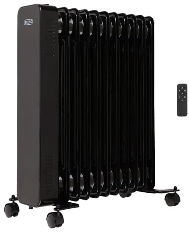 ECOSO 2500W Black UK Plug WiFi Oil Filled Smart Electric Radiator 595x240mm
