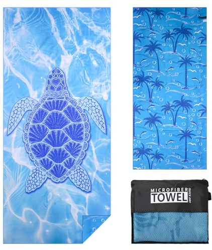 TMEOG Microfibre Beach Towels 180x80cm Extra Large Sand Free Beach Towel for Adults Compact Thin Travel Towel Women Men Lightweight Swim Pool Yoga Towel with Bag(Blue Tie-Dye)