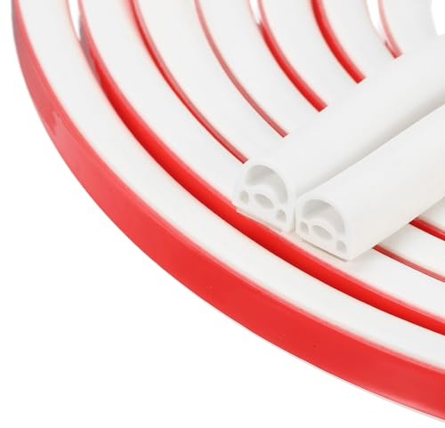 sourcing map Weather Stripping Door Seal Strip, 20 ft Silicone D Shape Door Seal Strip Self-Adhesive Weather Strip Soundproofing Seal Strip for Door Frame Window, 0.35 x 0.3, White