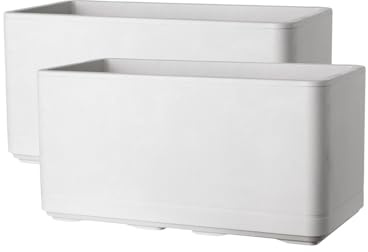 Kreher XL Pflanzkasten Cosmo mit Rollen und Wasserstandanzeige in verschiedenen Formaten und Farben. Der Eye-Catcher für Garten, Terrasse, Restaurants & Gewerbe! (Weiß, 2 x 80 L)