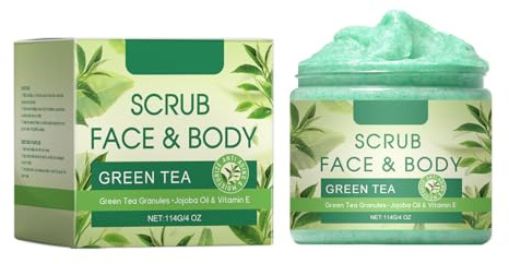 Scrub viso e corpo, 500 ml, scrub per il tè verde, scrub viso, scrub corpo, spa viso e corpo, cura della pelle, esfoliante rinfrescante per uomini e donne, peeling per il corpo (verde, 6,3 x 6 cm)