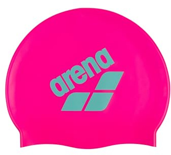 Arena Unisex Big Logo Silicone Swim Cap for Women and Men Fitness Swimmers Intensive Training Durable Soft Elastic Bathing Cap, Shocking Pink/White