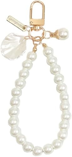 Pchnfei Mobile Lanyard Universal Phone Chain, White Pearl Beaded Phones Lanyard Wrist Strap Anti Lost Phones Charm Strap Fashion Phone Case Keychain Wallet Decoration Pendant for Women
