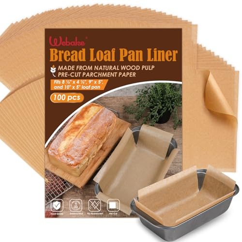 Webake Unbleached Parchment Paper Loaf Pan Liners for Baking Bread 9x5, 8.5''x4.5''&10''x5'', Original Precut, Non Toxic 100 Pcs Baking Paper