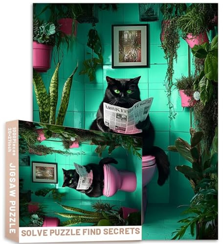 Chat noir rose salle de bain portrait cinématographique 1000 pièces puzzle art animal jeux d'activités familiales coloré bricolage