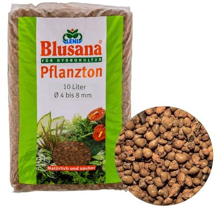 Blusana Pflanzton-Granulat Blähton 10l | Pflanzsubstrat für Hydrokultur | Ton-Granulat mittel Körnung 4-8mm | Pflanzton Drainagematerial & Bodenauflockerung