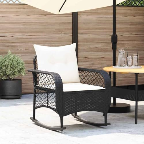 XINCXIN Garten-Schaukelstuhl, Stühle Stuhl Gartenstühle Korbsessel Geeignet für Terrace Outdoor Pool Balcony mit Kissen Schwarz Poly Rattan