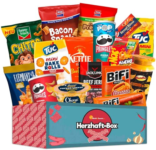 World of Sweets Herzhaft-Box, Snack-Geschenkbox mit Chips, Fleisch-Snacks und Knabbereien