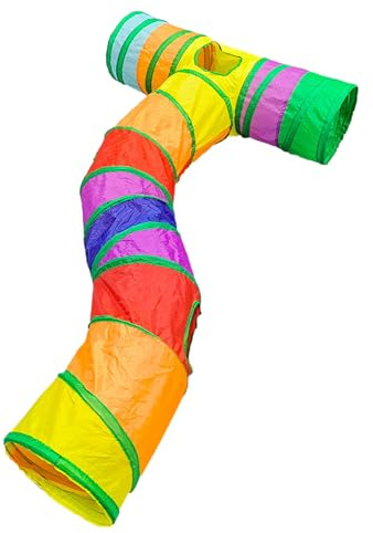 Katzentunnel | Interaktiver Katzenspieltunnel | Katzentunnel mit hängendem Ball | buntes Guckloch-Spielrohr für Indoor-Katzen, Kätzchen, Kaninchen und kleine Haustiere – lustiges faltbares Spielzeug
