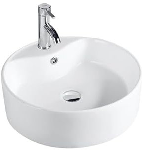 HADECOLL Lavandino da Appoggio per Bagno, Lavabo da Appoggio in Ceramica, Lavabo da Appoggio Quadrato, Lavabo Rotondo, Mobiletto per Bagno, Un Colore, 410 * 410 * 145 Mm