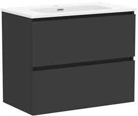 Baikal Mueble de Baño Klay. Mueble MONTADO. 2 Cajones Suspendido con Lavabo. Armario de Baño. Lavabo Ceramico. 80cm Negro.