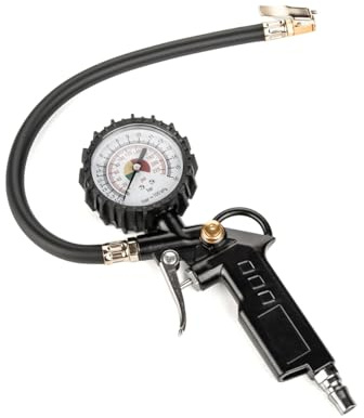 LST Präzisions Reifendruckprüfgerät Analog mit schützendem Gummi, Langlebiger Reifenfüller mit Messing Clip-Anschluss, Großer Anzeigebereich bis 220 PSI/16 bar, für Auto, Motorrad & Trans