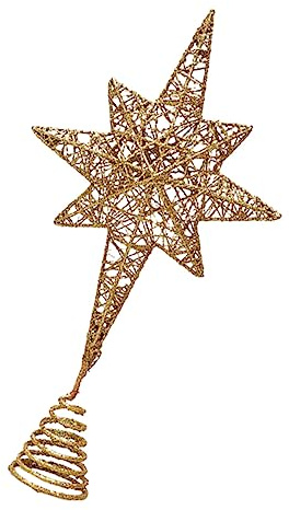 Cabilock 1pezzi Stella per Decorazione Cima Albero Natale Puntale Forma di Stella Otto Punte in Dorato Illumina Atmosfera Festiva per Casa Negozio Ufficio Hotel