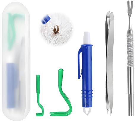 5 pezzi pinze per zecca con custodia, set professionale di zecche gancio di zecca in acciaio inossidabile rimuove facilmente le zecche e le pulci per cani gatti animali domestici bambini