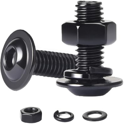 QANCEN 10 Pcs Flanged Button Head Socket Cap Screws M6x20mm Fully Threaded | Black A2 304 Stainless Steel,Includes Nut & Flat Lock Washers,Allen Drive,for Machinery,Furniture,Repair,DIY Assembly