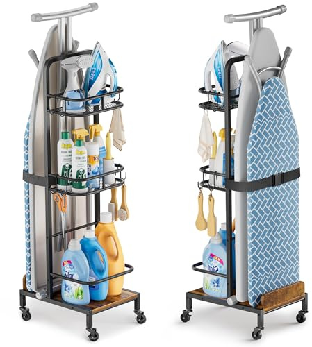 VINCOURNA Soporte Tabla Planchar, Soporte Plancha, Carrito Organizador con Estantes De 3 Niveles para Accesorios De Lavandería,Tabla De Planchar para Artículos Esenciales De Lavandería