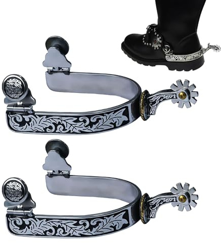 Western-Cowboy-Sporen, Edelstahl, Western-Pferdesporen mit drehbarem Getriebe, antikes handgeschnitzt, dekorativ, feine Verarbeitung, für Herren und Damen, für Cowboystiefel, Reittraining (Stil B)