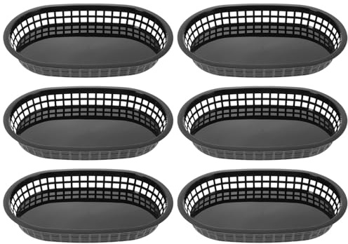 Luxshiny 6 pezzi Vaschette Ovali in Plastica Nere per Snack Portapane e Patatine Vassoi Buffet per Frutta e Hot Dog per Feste Ristoranti e Catering