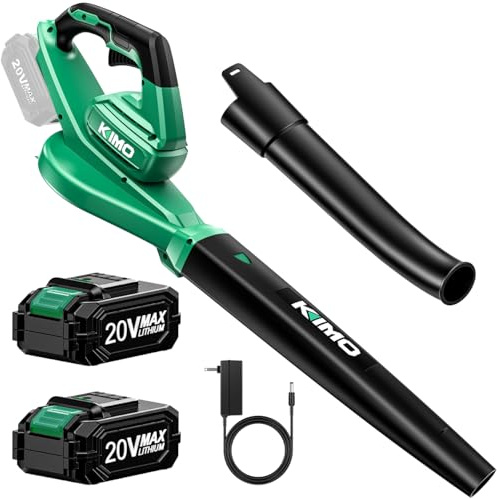 KIMO Leaf Blower Cordless with Battery and Charger, 2 Pack Batteries, Extension Tube, 20000 RPM Variable Speed, Lightweight Cordless Leaf Blower, Battery Operated Leaf Blowers for Lawn Care and Patio
