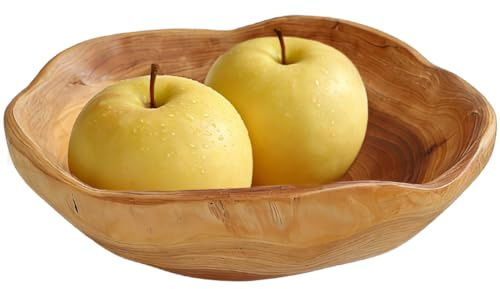 EUBSWA Stilvolle Obstschale aus Naturholz Handgefertigte Unregelmäßige Holzschale für Küchentheke & Tischdekoration, Kreative Servierschüssel für Obst, Salate (25-29CM)
