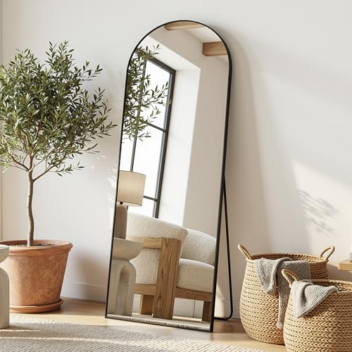 Antok 148x46cm Ganzkörperspiegel, Gewölbter Standspiegel, Rahmen aus Aluminiumlegierung, Bruchsicheres Glas, Bodenspiegel für Wohnzimmer, Ankleide, Schwarz