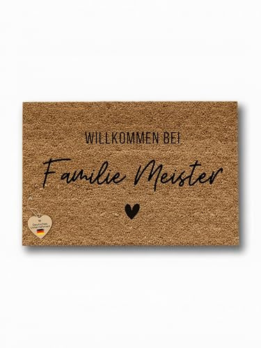 Bärenfreunde Kokosmatte Fußmatte personalisiert, Geschenk zur Hochzeit, indiduelle Hochzeitsgeschenke, Geschenke zum Einzum und Umzug mit individuellem Namen (Herz Familie, 40x60 cm)