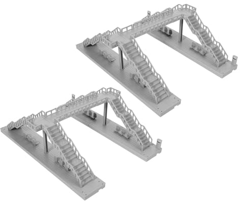 Uonlytech 2Pcs Miniature Footbridge Building Model Grey for Sand Table and Model Railway Scenery, Overhead Pedestrian Bridge Scene Props for Train Layouts and Zen Garden Accessories