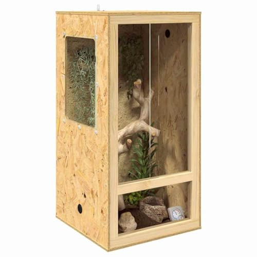 Terrarium aus Holz, Terrarium Futterbox für Reptilien, Amphibien, Braun, 50 x 50 x 100 cm, OSB
