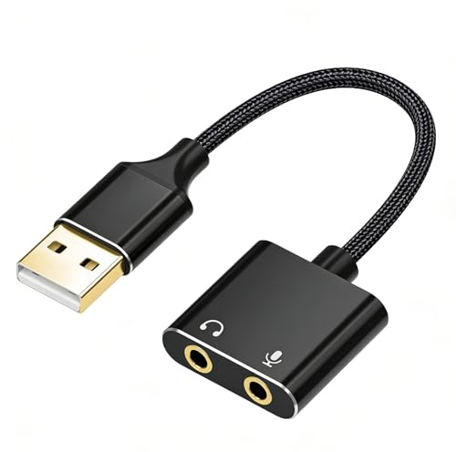 Carte Son Externe USB avec Adaptateur Audio 3,5 mm, Adaptateur Jack USB pour Casque, Microphone et Enceinte, AdaptateurUSB vers Jack Plug und Play Compatible PS5, PS4, PC, Laptop