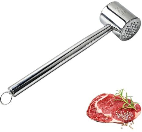 LCUHAVA Fleischklopfer Klopfer Fleischklopfer Edelstahl Schnitzelklopfer Doppelseitig 304 Edelstahl Spülmaschinengeeignet Fleischhammer Fleischplattierer für Schnitzel Steak Silber